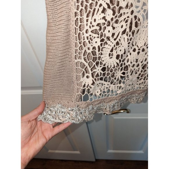 NWOT Free People Knit Cream Medium Oversized T-shirt Sweater with Lace - Picture 5 of 10